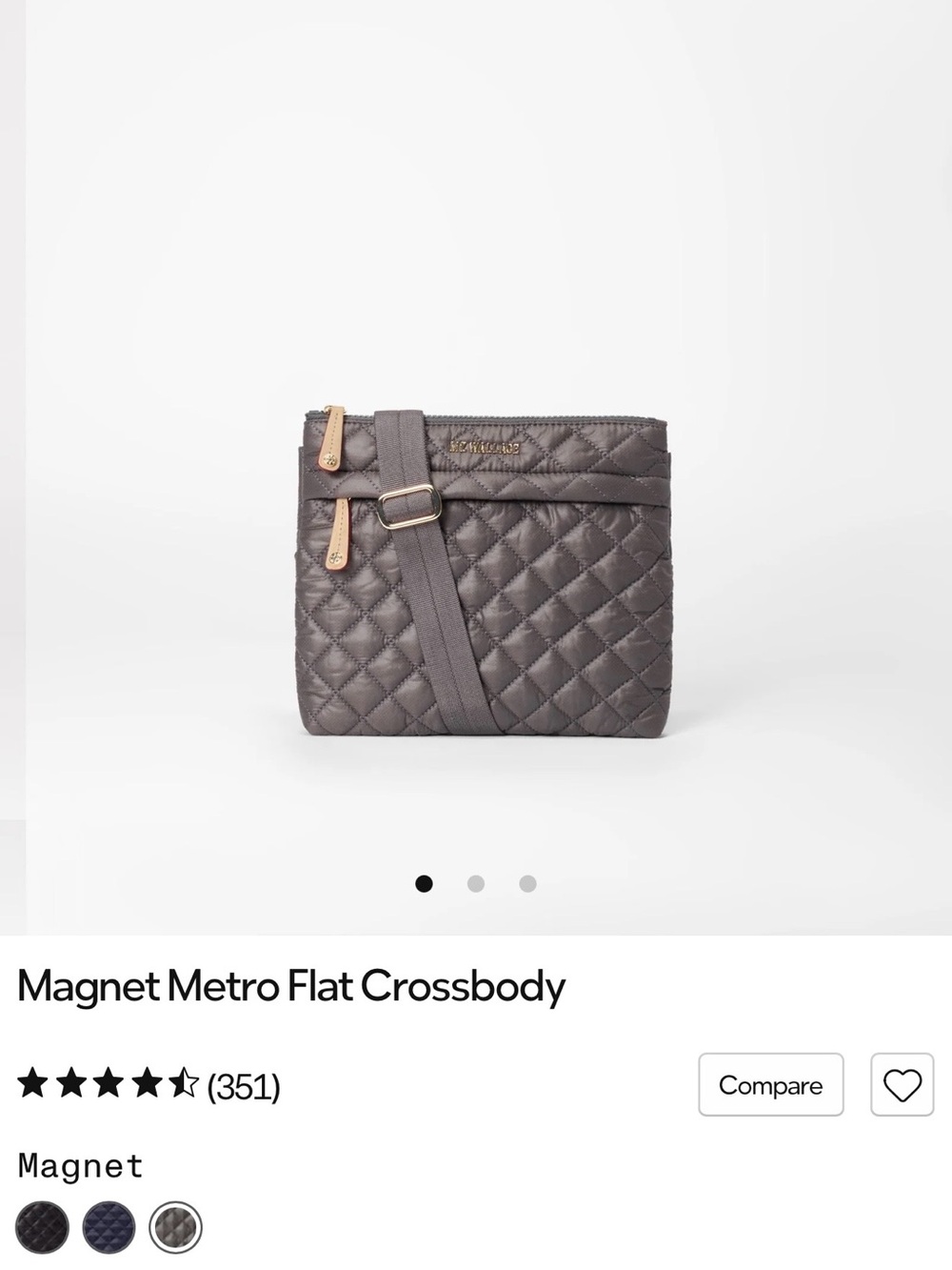 Like New Condition MZ Wallace Metro Flat Crossbody in color “Magnet” (dark grey)